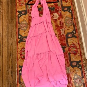 Amanda Uprichard Vibrant Pink Tiered Halter Dress